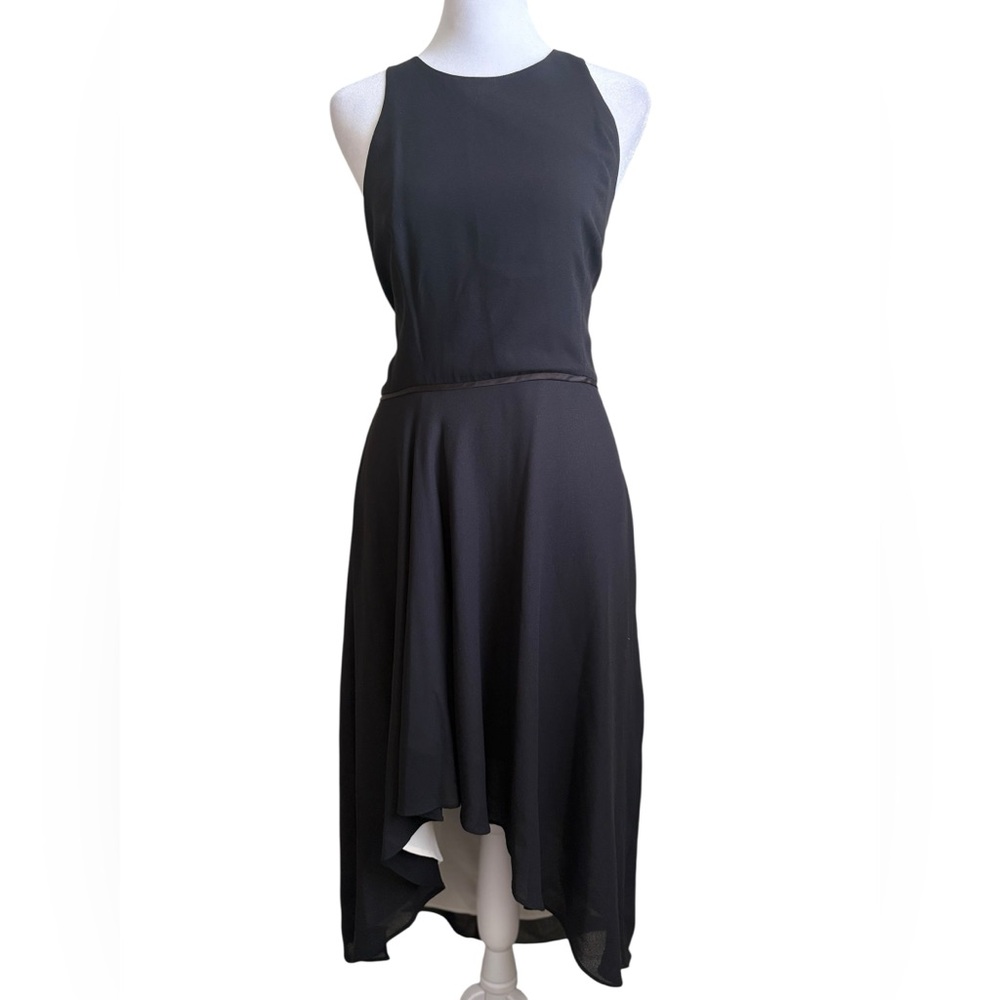 New H Halston Black Sleeveless High-Low Midi Cocktail Dress Size 8